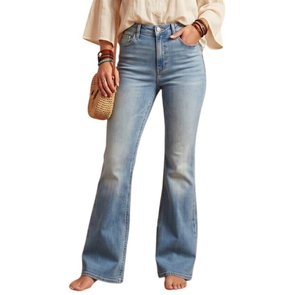 OLD NAVY FitsYou Extra High-Rise Flare Jeans Chandra Medium Wash Size 8-12 Boho